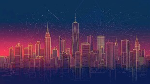 霓虹夜色下的繁华都市天际线