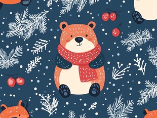 冬日萌熊雪景可爱图案
