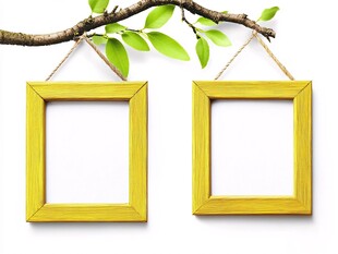 树枝挂着的两黄色相框