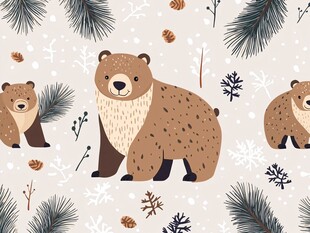 冬季森林中的可爱棕熊图案