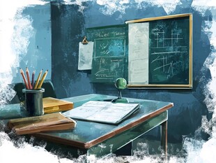 复古教室中的学习小角落