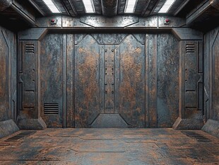 未来感锈蚀金属舱室场景