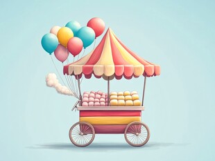 彩色气球糖果售卖小推车