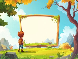 男孩凝视着画框般的自然