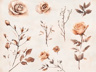 复古风手绘花卉植物素材