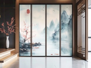中式山水屏风玄关美景