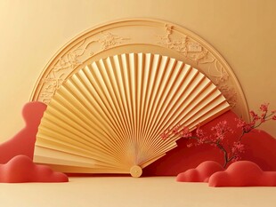 中式折扇与花卉艺术场景