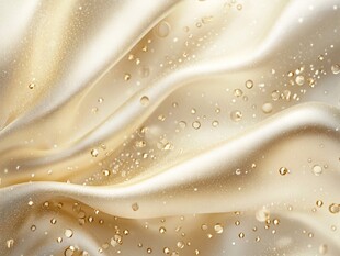 金色绸缎上的晶莹水珠