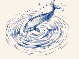 跃起锦鲤搅起水中涟漪