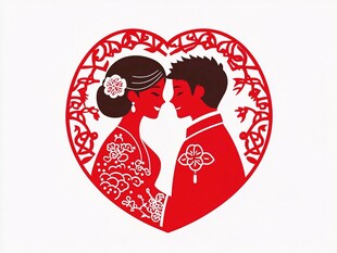 中式情侣心形浪漫剪纸
