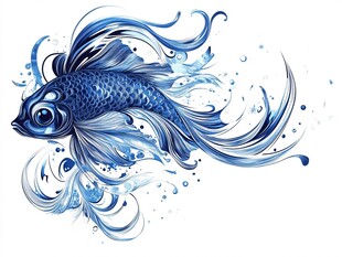 灵动蓝金鱼与水花之舞