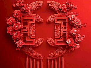 中式红韵剪纸风装饰图案