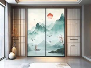 中式山水屏风玄关装饰图