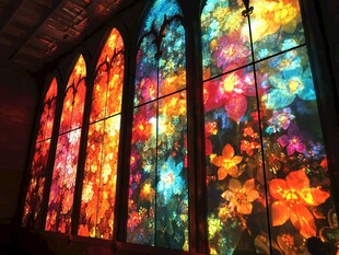 绚丽多彩的花卉主题彩色玻璃