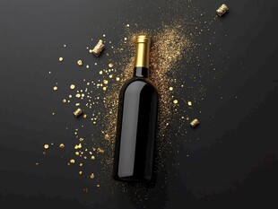 奢华黑底红酒与金色碎屑