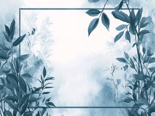 蓝调植物边框背景图