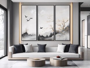 现代客厅的中式山水挂画