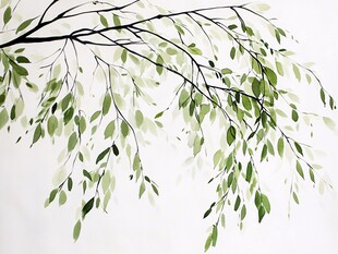 水墨风绿叶树枝装饰画