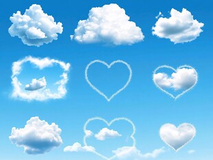 梦幻心形云朵在蓝天绽放
