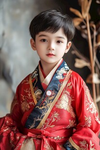 红衣古装小男孩的儒雅风采