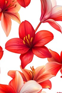 鲜艳红色百合花无缝图案