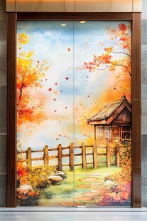 秋日小屋梦幻彩绘电梯门