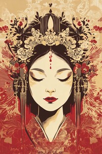 古风中式新娘头像插画