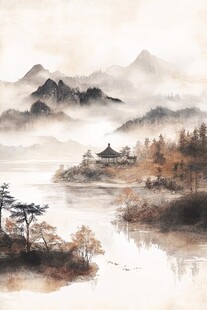 水墨山水间的静谧亭景