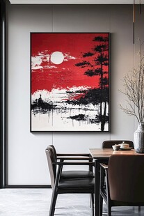 中式红墨山水装饰画