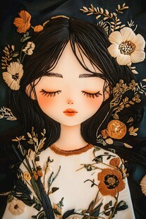 闭眼的花朵少女插画