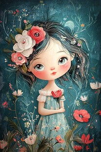 梦幻花仙子女孩插画