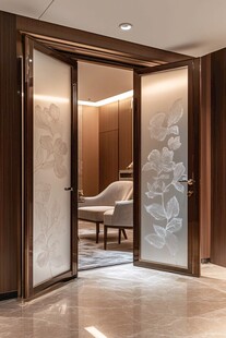 优雅双开雕花门室内景致