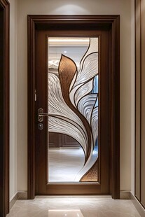 艺术玻璃实木入户门