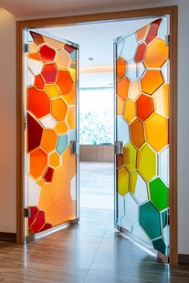 彩色几何玻璃双开门