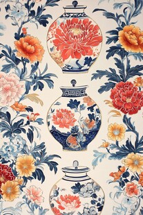 中式花卉瓷瓶图案纹饰