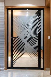 简约几何图案玻璃推拉门