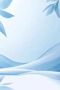 淡蓝叶片与波纹背景图
