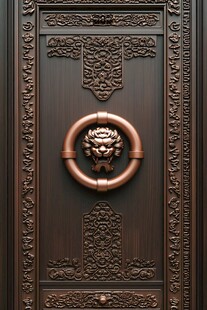 古典雕花门搭配狮头门环