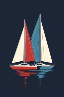 双帆船海上航行插画