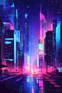 霓虹璀璨的未来都市夜景