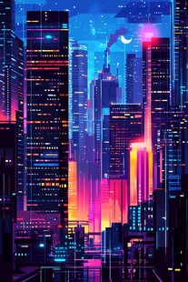 霓虹璀璨的未来都市夜景