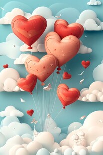 爱心气球飘于梦幻云端