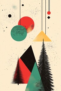 几何元素装饰的树木插画