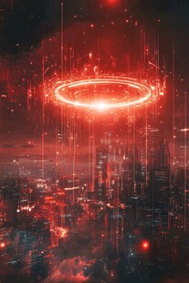 科幻城市上空的神秘光环