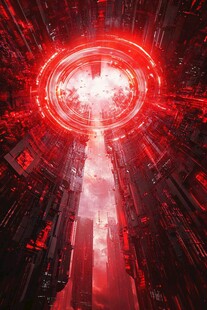 红色科幻隧道未来感场景