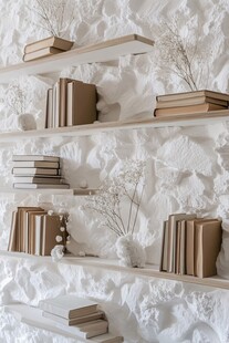 简约风书架上的书籍与摆件