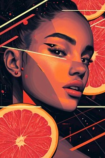 橘色梦幻女孩与鲜切西柚