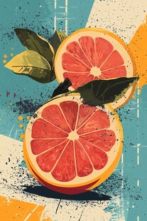 切开的鲜艳西柚插画