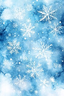 梦幻蓝色雪花水彩背景图