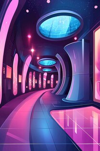 未来科幻风的绚丽走廊空间